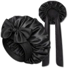 Bonetă de dormit din satin pentru protecția părului, neagră, legată cu panglici