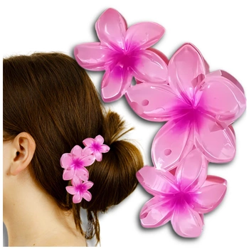 Agrafă mare de păr, floare de plumeria, falcă roz