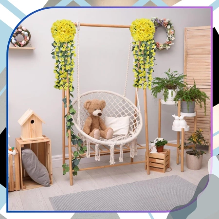 Atarnat flori artificiale galbene iedera cataratoare decorativ 1buc pentru balcon