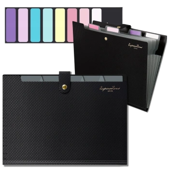 Dosar A4, organizator de documente, servietă, 5 compartimente, negru