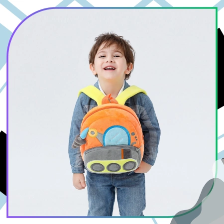 Rucsac de pluș pentru copii, pentru preșcolari, cu fermoar EXCAVATOR