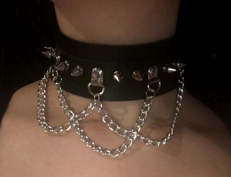 Colier guler din piele GOTHIC Punk Goth, negru