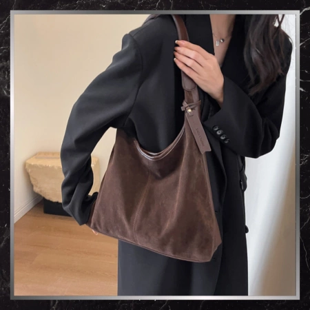 BAD&BAGS geanta de dama din piele geanta maro din piele intoarsa ecologica