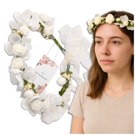 Coroană Bentita Păr Flori Trandafiri Albi Stil Boho