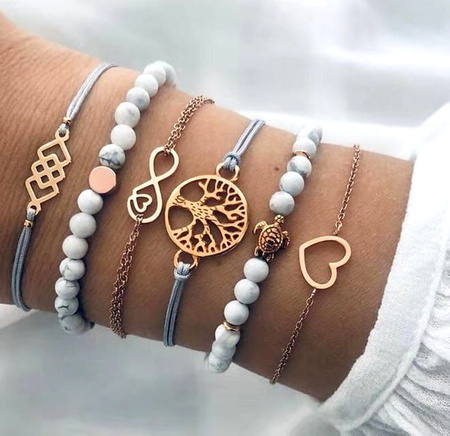 6 brățări cu inimă Infinity arbore broască țestoasă gri auriu