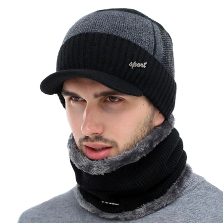 Set de iarna: sapca baseball + cos de fum, tunel izolat barbatesc