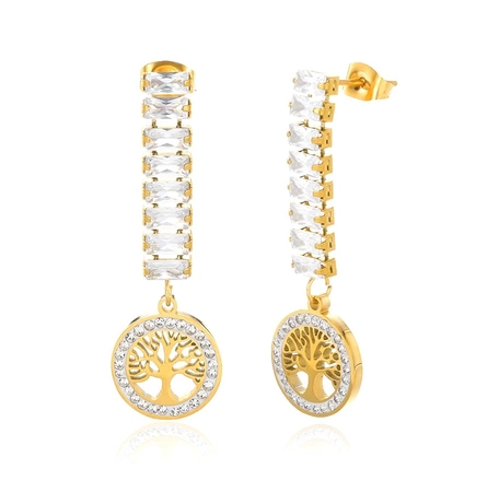 Cercei de aur cu zirconiu cubic, otel chirurgical lung, elegant