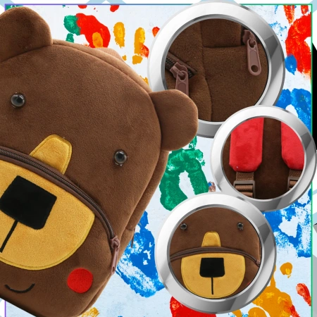 Ghiozdan de pluș pentru copii, pentru preșcolari, cu fermoar, ursuleț de pluș