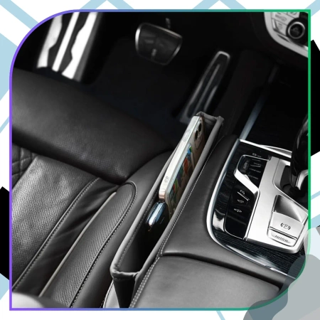 Organizer auto pentru fanta dintre scaune, din piele ecologică, compact.
