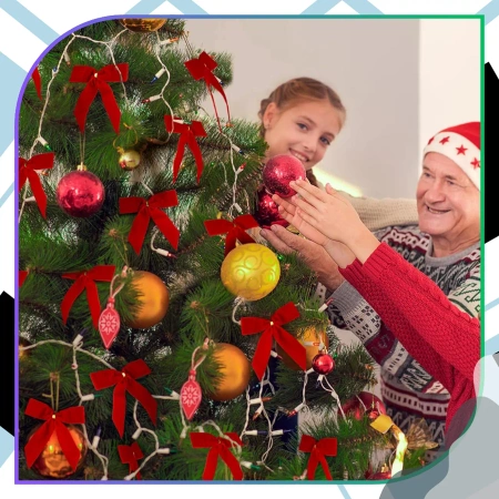 Set de 6 fundițe decorative pentru bradul de Crăciun cu fundă roșie