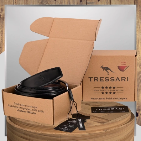 Curea din piele dublă TRESSARI, 120 cm, negru-maro, pentru pantaloni