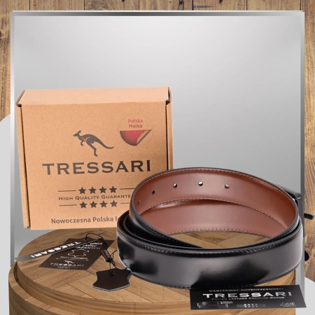 Curea din piele TRESSARI, cu două fețe, 120 cm, neagră, maro, pentru pantaloni