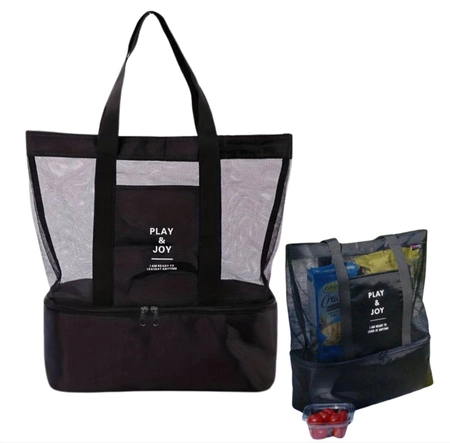 LUNCH BOX plajă geantă de umăr termică dublu negru