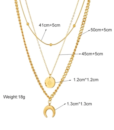 Colier luna de aur, otel chirurgical, lant triplu