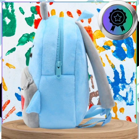 Ghiozdan de pluș pentru copii, pentru preșcolari, cu fermoar, model SHARK