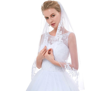 Pentru păr Voal de mireasă ALB Dublu Cubic Zirconia Dantela