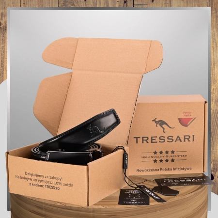 Curea automată din piele pentru pantaloni TRESSARI pentru bărbați, neagră, 120 cm