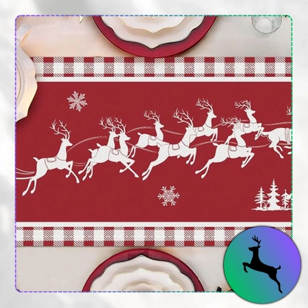 Fata de masa rosie cu un rand de masa pentru masa de Craciun