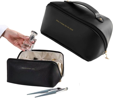 Organizator elegant pentru geanta cosmetica din piele ecologica, neagra