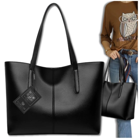 BAD&BAGS geantă de mână din piele clasică neagră shopper