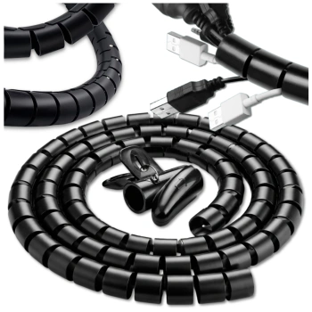 Husă de cablu, 5m, spirală neagră, organizator de cabluri