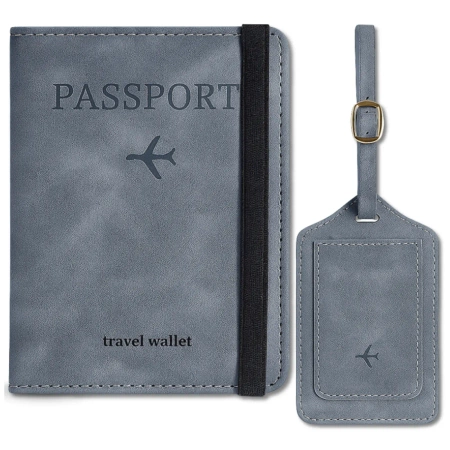 Set de călătorie gri Husă pentru pașaport și portofel de călătorie