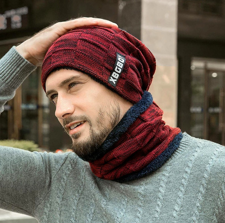 Set de iarna izolat barbatesc cu palarie + cos tunel