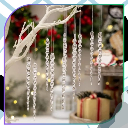 Globuri de Crăciun în formă de țurțur, pandantiv, 12 buc., 15 cm, transparente