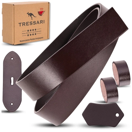 Curea din piele maro TRESSARI 120cm pentru pantaloni fără cataramă, piele naturală