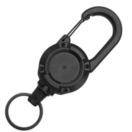 Breloc retractor, frânghie retractabilă, carabinier exterior, 68 cm, negru