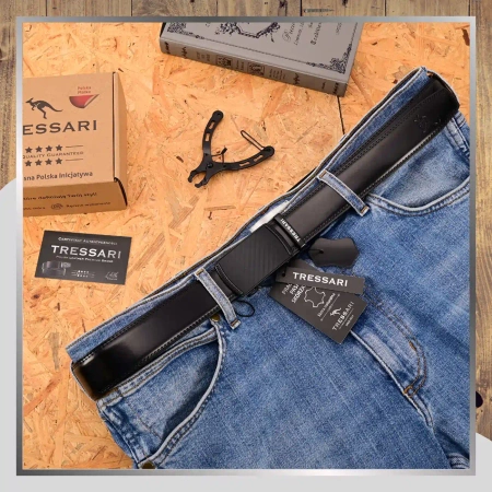 Curea automată din piele pentru bărbați TRESSARI, neagră, 120 cm