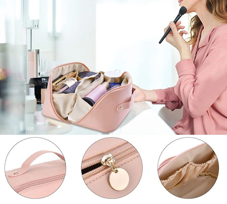 Organizator elegant pentru geanta cosmetica din piele ecologica, roz pal