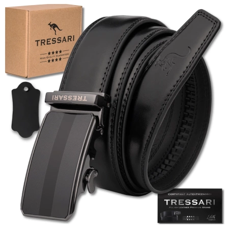 Curea pantaloni automata neagra barbati, piele naturala TRESSARI, 125 cm