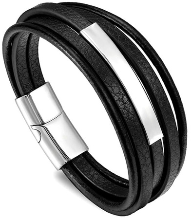 Bratara din piele punk negru barbati otel inoxidabil