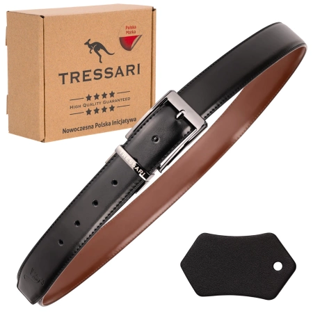 Curea din piele dublă TRESSARI, neagră și maro, 120 cm pentru pantaloni