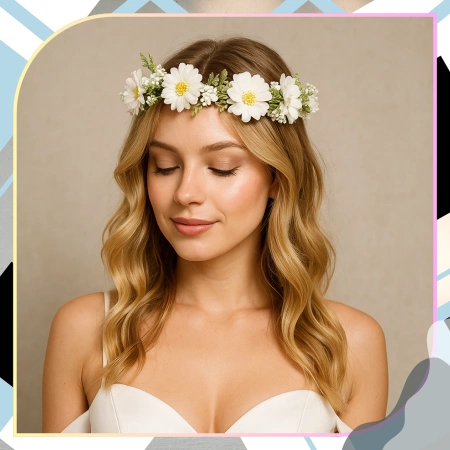 Coroană de împărtășanie albă bentiță flori trandafiri stil boho