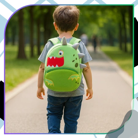 Ghiozdan de pluș pentru copii, pentru preșcolari, cu fermoar, DINOZAUR