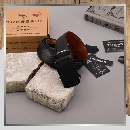 Curea automată din piele pentru bărbați, neagră, 120 cm, TRESSARI