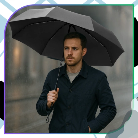 Umbrelă NEAGRĂUmbrelă pliabilă automată anti-UVÎntărită