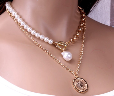 Colier choker cu lant de dama la moda cu perle