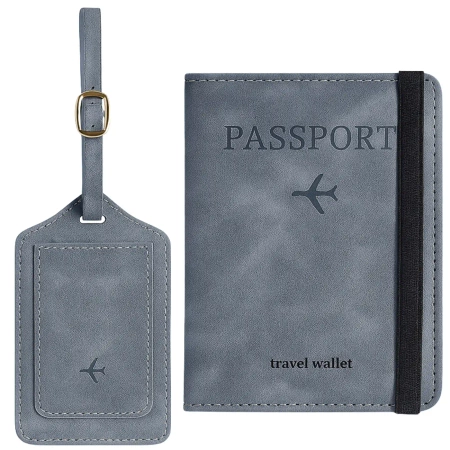 Set de călătorie gri Husă pentru pașaport și portofel de călătorie