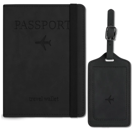 Set de călătorie negru Husă pentru pașaport și pandantiv portofel de călătorie
