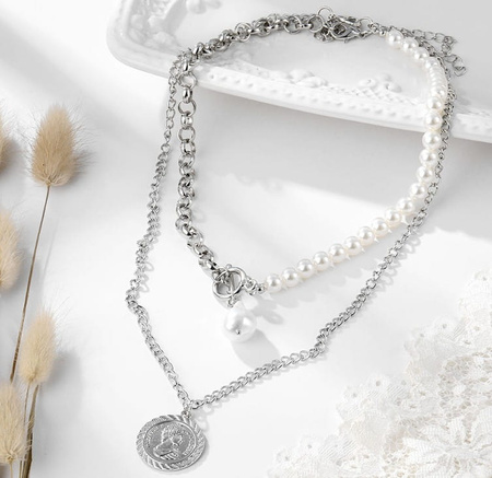 Colier choker cu lant de dama la moda cu perle