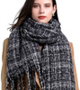 Eșarfă mare în carouri, eșarfă șal caldă neagră