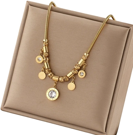 Colier cu lanț de aur, oțel chirurgical, pandantive cu zircon