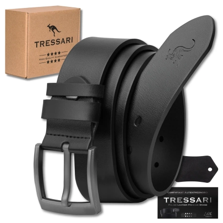 TRESSARI Curea barbati din piele, piele naturala, 100% neagra, pentru pantaloni
