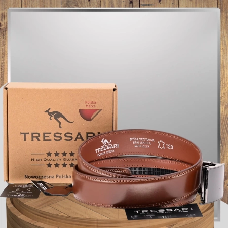Curea bărbătească din piele maro TRESSARI pentru pantaloni 120 cm automată