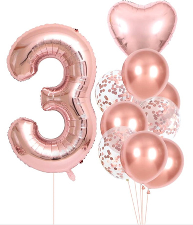 Set de 10 baloane roz pentru a treia aniversare