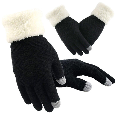 Mănuși de iarnă negre cu atingere caldă pentru femei cu ursuleț de pluș