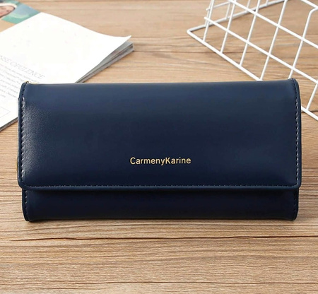 Portofel mare de dama, breloc din piele bleumarin